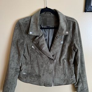 Blank NYC Olive Green Faux Suede Moto Jacket